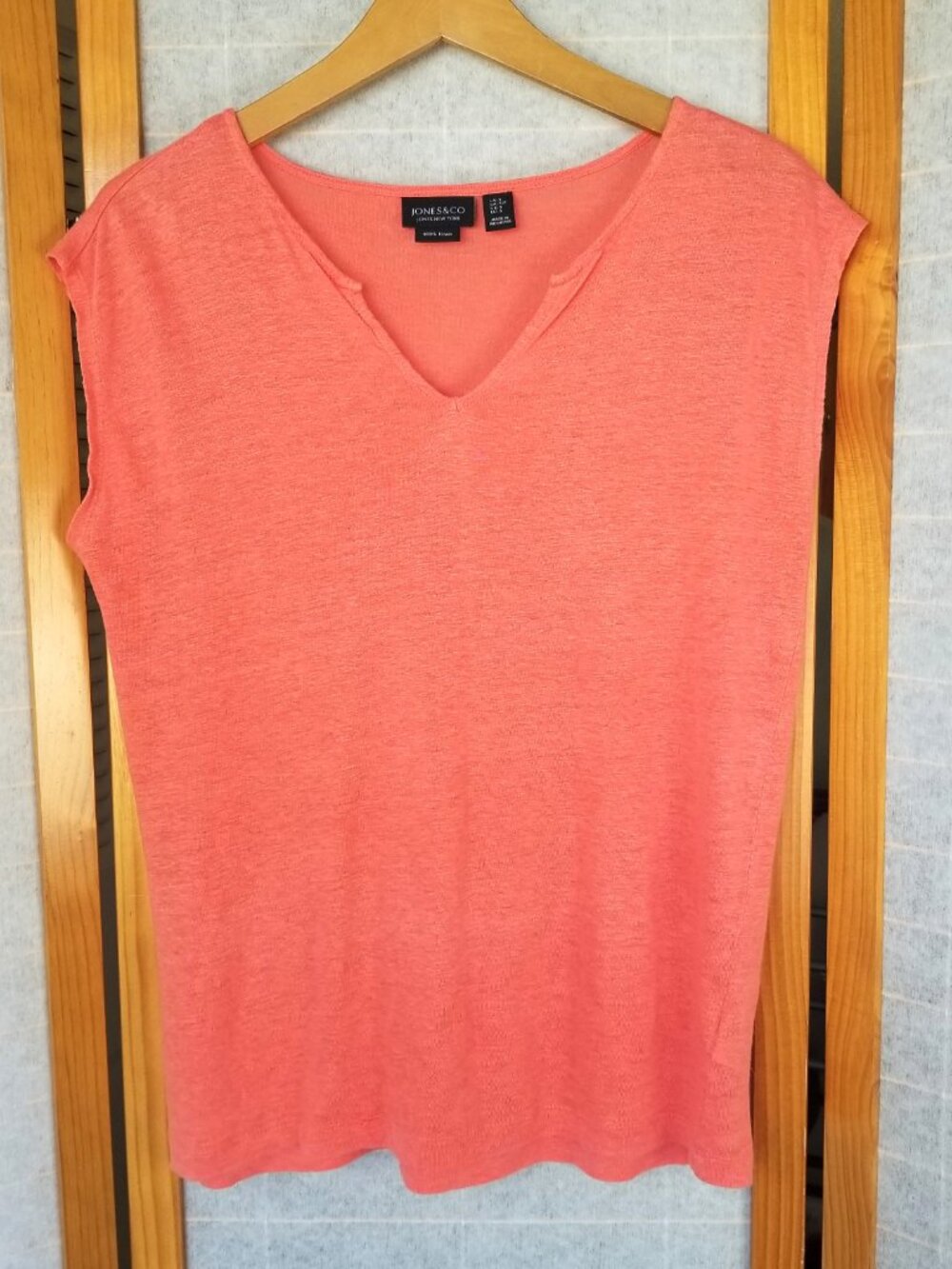 Jones & Co 100% Linen T-Shirt Top Coral Cap Sleeve Size Small Boxy Shape